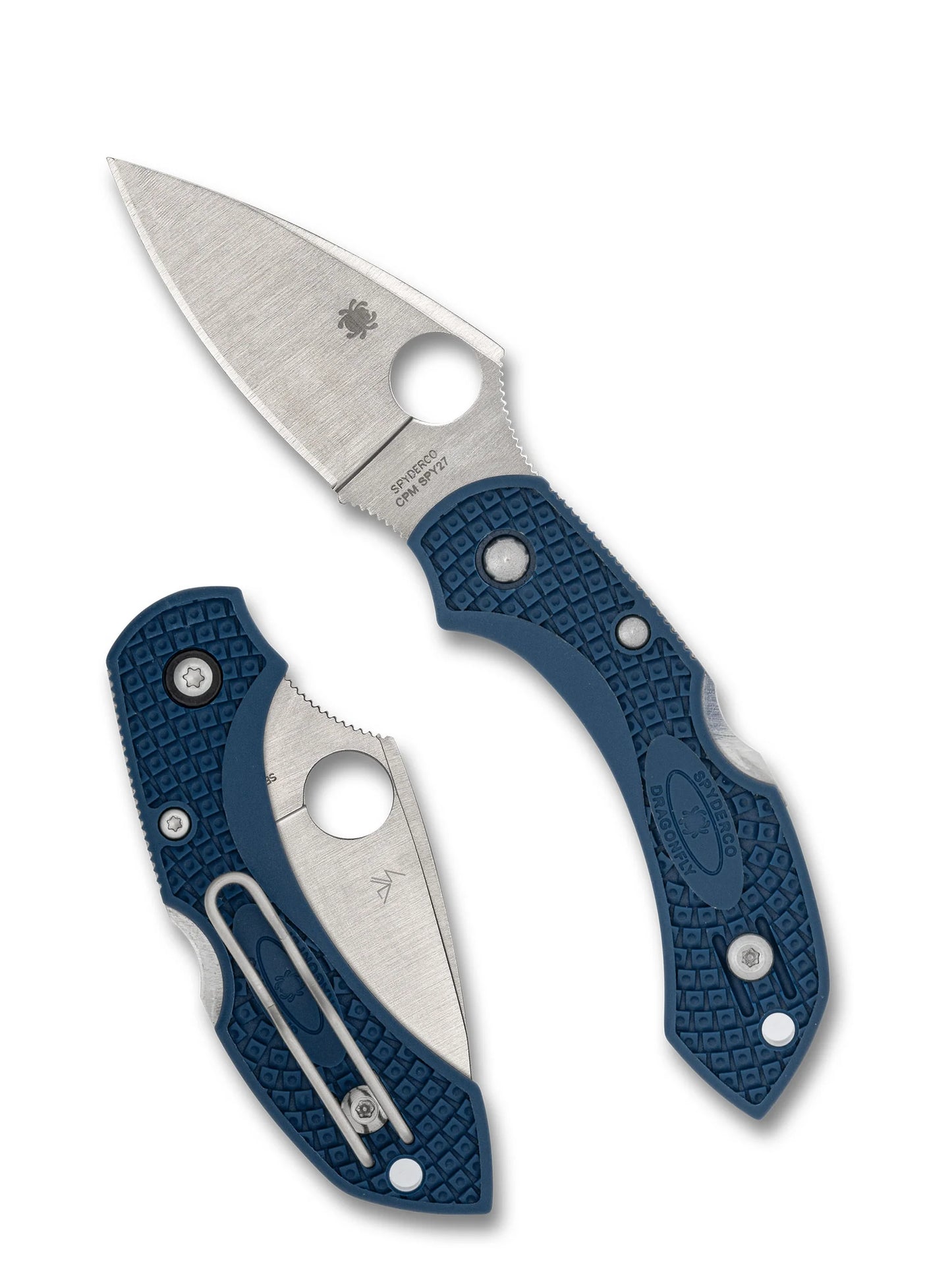 Spyderco, Dragonfly 2, Folding Knife, 2.28" Drop Point Blade, 5.58" Overall Length, CPM SPY27 Blade Steel, Plain Edge, Satin Finish, Silver, Cobalt Blue FRN Handle, Back Lock C28PCBL2