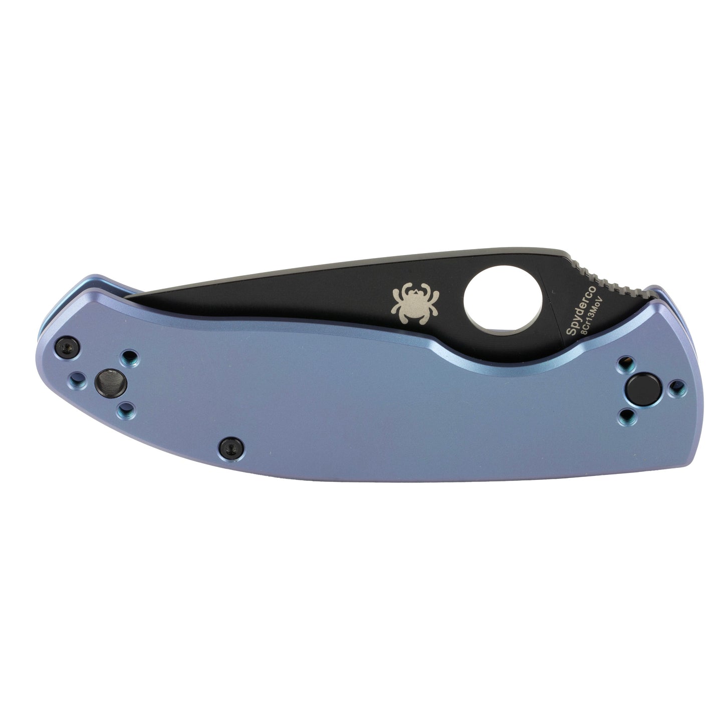 Spyderco, Tenacious, Folding Knife, 3.35" Drop Point Blade, 8Cr13MoV Blade Steel, 7.74" Overall Length, R.I.L. Lock, Black Oxide Finish, Black Blade, Blue Titanium Handle C122TIBLBKP
