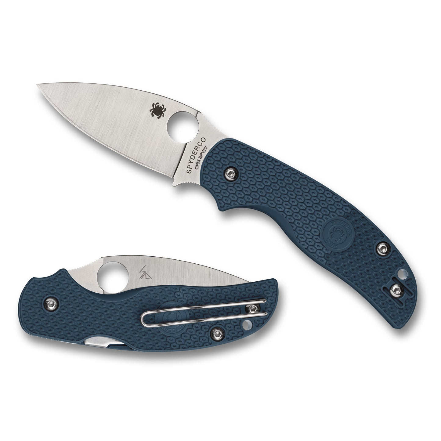 Spyderco, Sage 5 Lightweight, Folding Knife, 3" Drop Point Blade, CPM SPY27 Blade Steel, 7.13" Overall Length, Compression Lock, Satin Finish, Silver Blade, Cobalt Blue FRN Handle C123PCBL