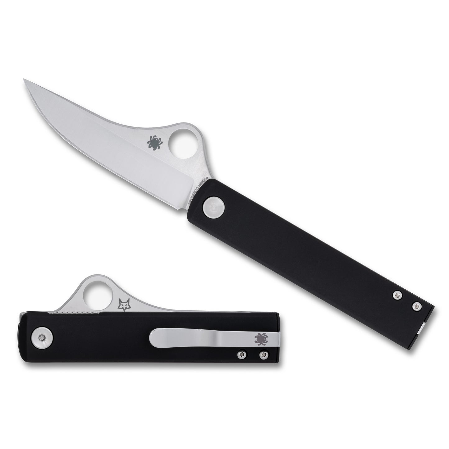 Spyderco, Essenza, Folding Knife, 3.19" Straight Back Blade, 7.23" Overall Length, N690Co Blade Steel, Plain Edge, Satin Finish, Silver, Black Aluminum Handle, Liner Lock C272ALBKP