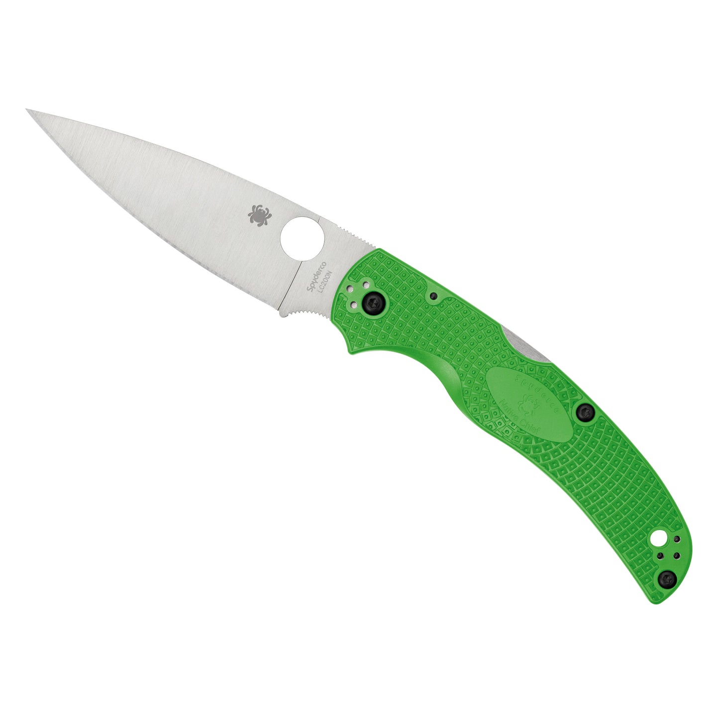 Spyderco, Native Chief Lightweight Salt, Folding Knife, Plain Edge, Green FRN Handle, Satin Finish, Silver, 4.02" Blade Length, LC200N Steel C244PGR