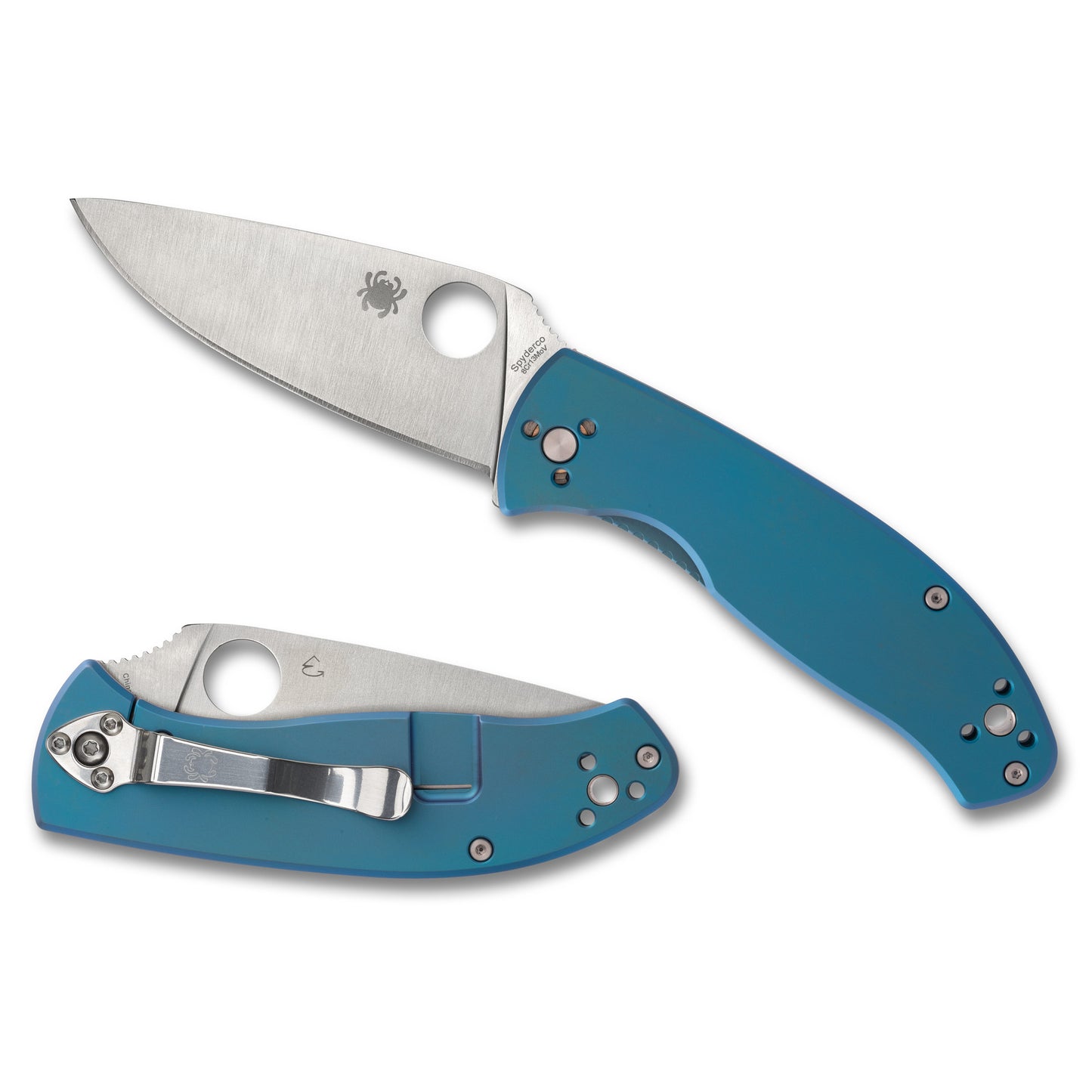 Spyderco, Tenacious R.I.L. Folding Knife, 3.35" Drop Point Blade, 8Cr13MoV Blade Steel, 7.74" Overall Length, R.I.L. Lock, Satin Finish, Silver Blade, Blue Titanium Handle C122TIBLP