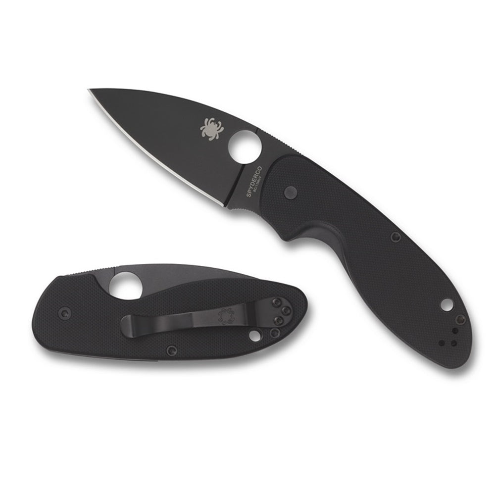 Spyderco, Efficient, 2.98" Folding Knife, 8Cr13MoV, Plain, Drop Point, Black Blade, Circle Thumb Hole/Pocket Clip, Blk G10 C216GPBBK