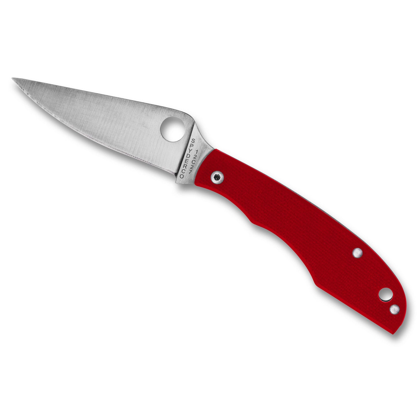 Spyderco, GRASSHOPPER, Folding Knife, 2.3" Drop Point Blade, 12C27 Blade Steel, 5.13" Overall Length, Slipjoint Lock, Satin Finish, Silver Blade, Red G-10 Handle C138GRDP