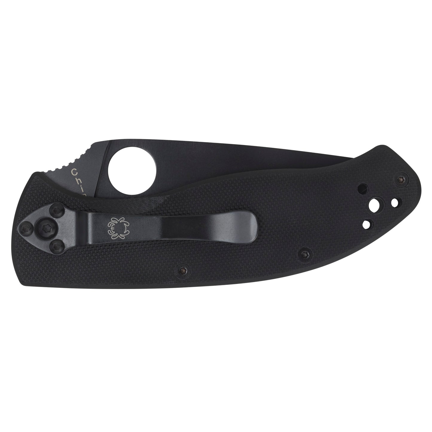 Spyderco Tenacious Folding Knife 3.39" Blade, Combo Edge VG10/Black Finish Black G10 Frame Circle Thumb Hole/Pocket Clip C122GBBKPS