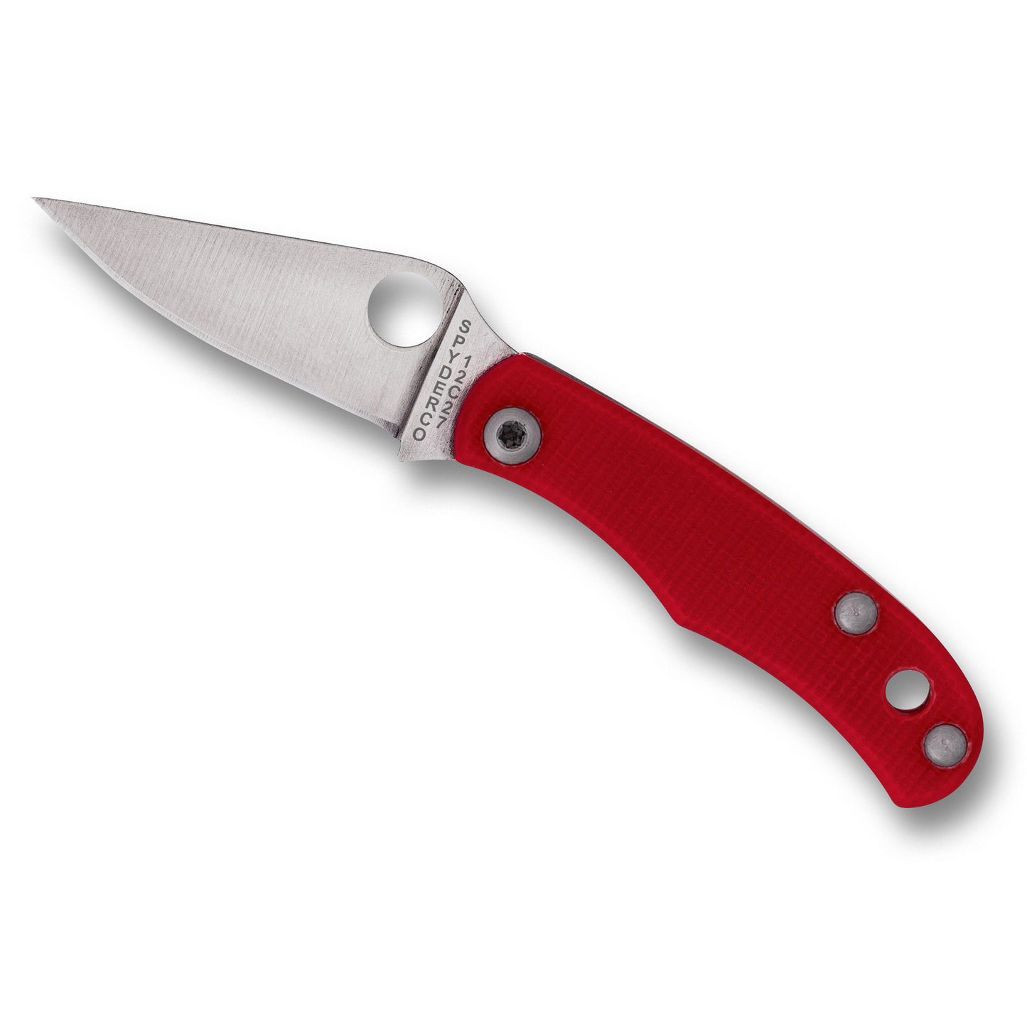 Spyderco, BUG, Folding Knife, 1.27" Drop Point Blade, 12C27 Blade Steel, 2.94" Overall Length, Slipjoint Lock, Satin Finish, Silver Blade, Red G-10 Handle C133GRDP