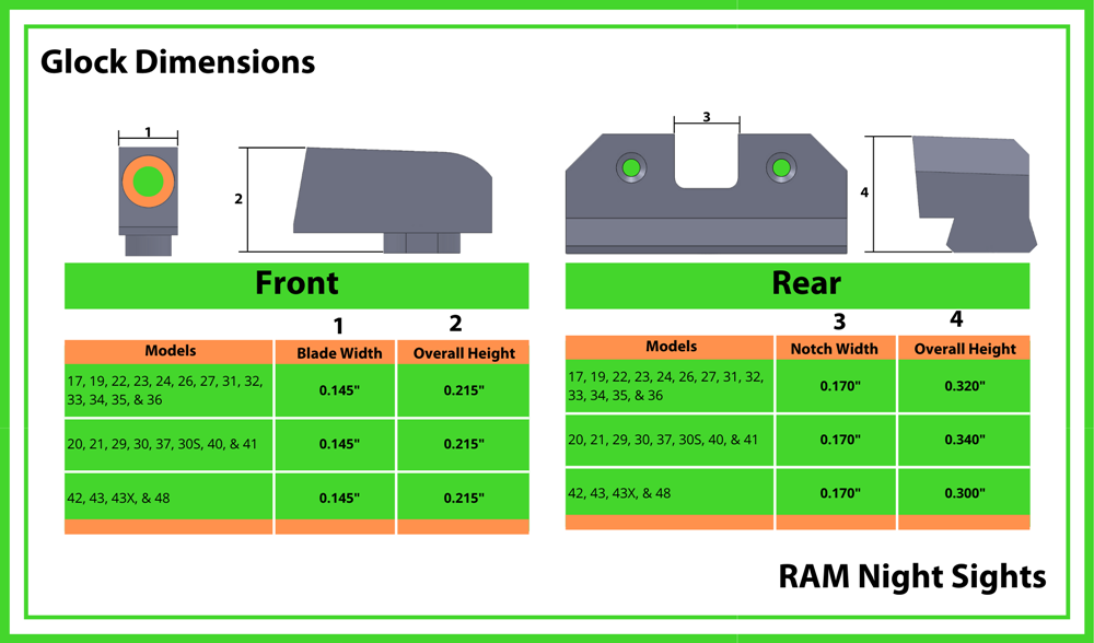 XS R3D Night Sights Green Front Dot Fits Glock 17,19,22,23,24,26,27  GL-R012P-6G