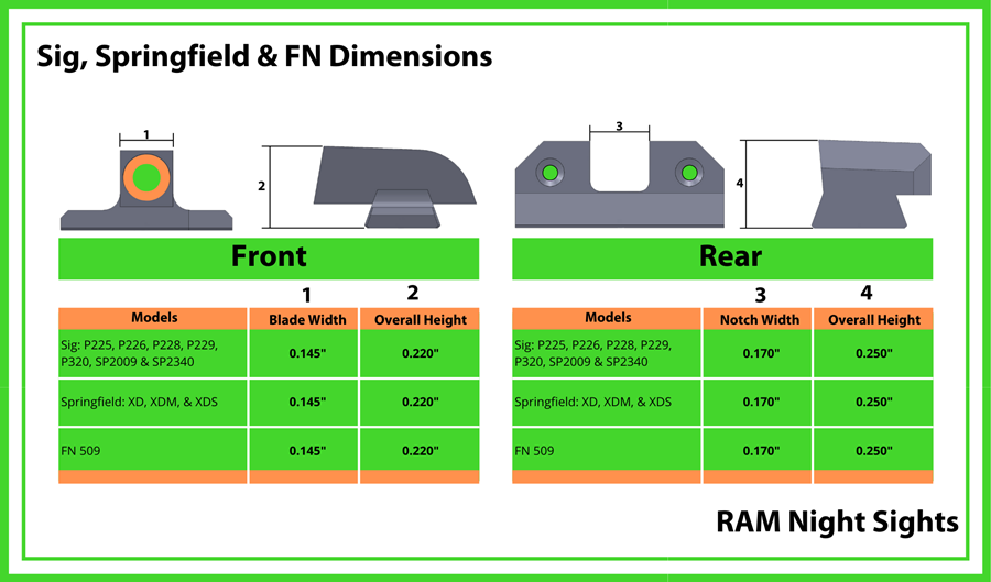 XS R3D Night Sights Green Front Dot Fits Sig P320, P365, P225, P226 SI-R015P-6G