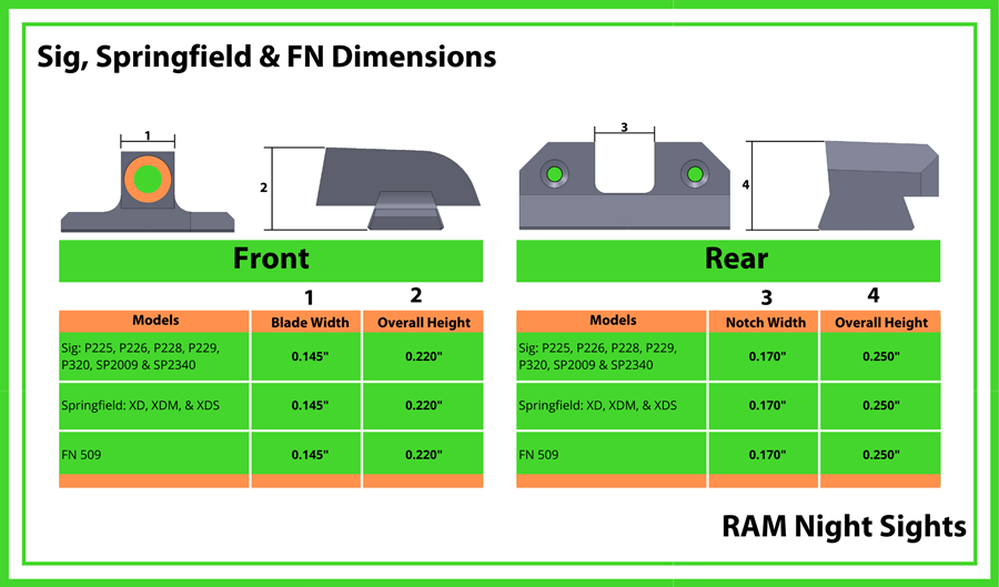 XS R3D Night Sights Green Front Dot Fits Sig P320, P365, P225, P226  SI-R015P-6G