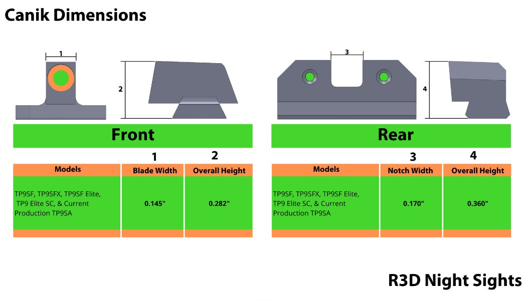 XS R3D Night Sights Orange Front Dot Fits Canik TP9SF, TP9SFX, TP9SF CK-R002P-6N