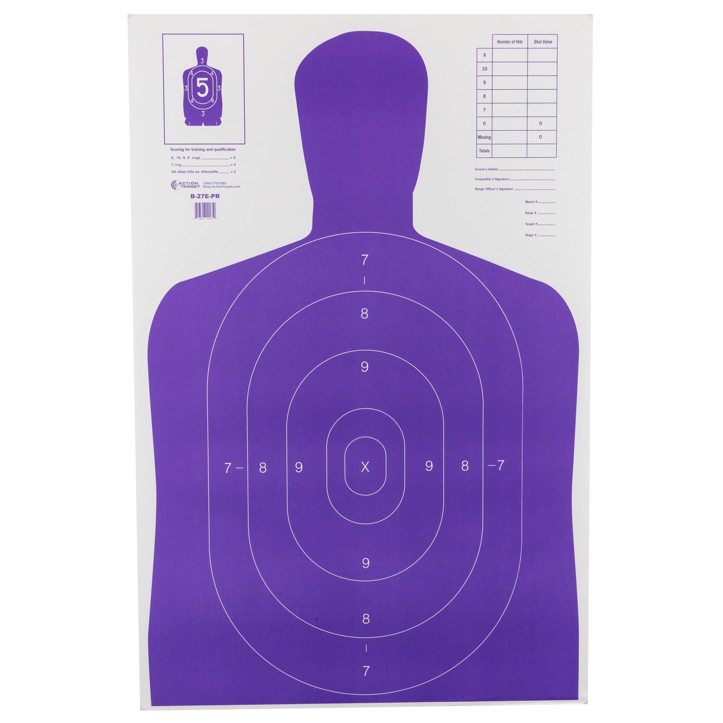 Action Target b-27E High Vis Target Purple Silhouette Cut Off 23" x 35" 100 Pack