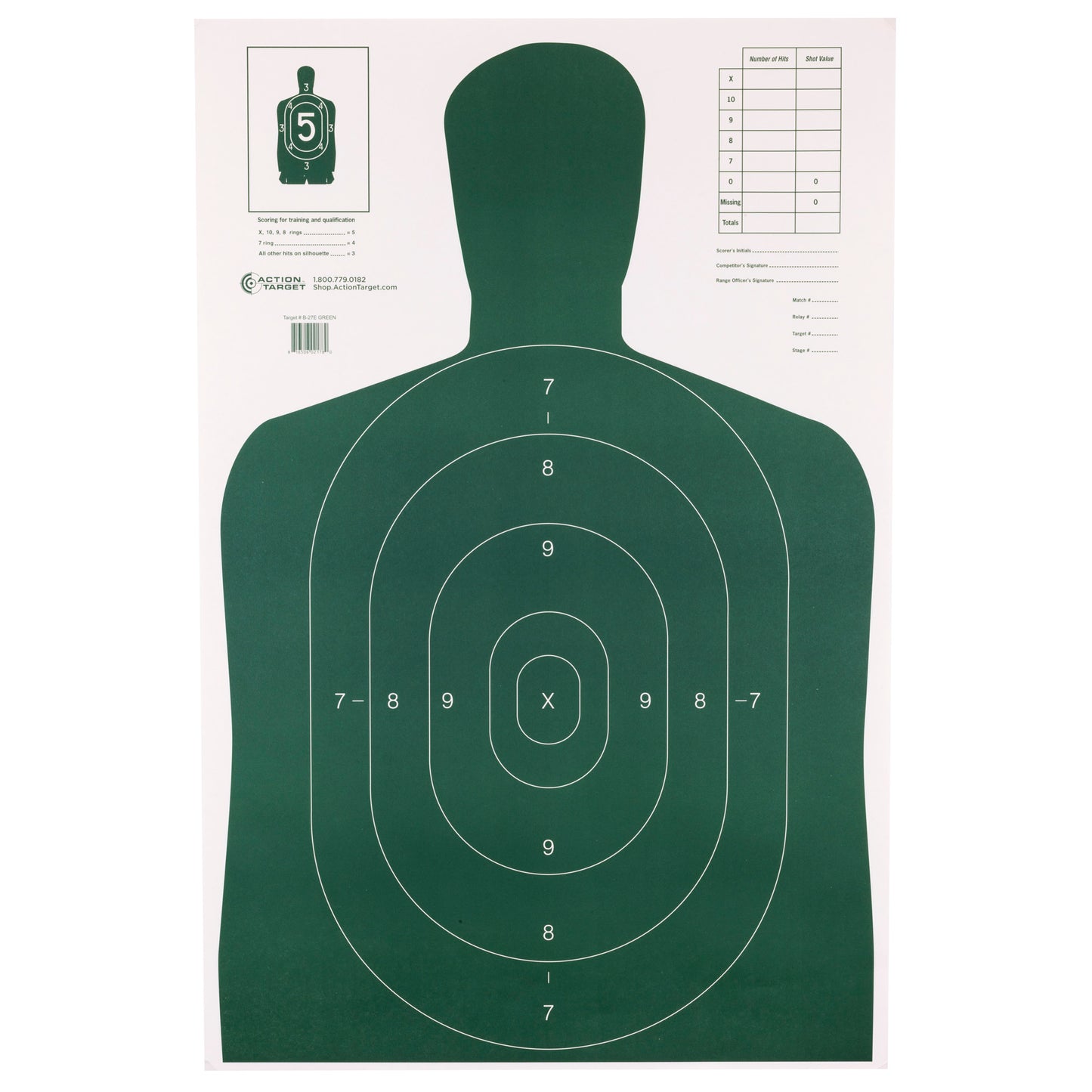 Action Target B-27E Economy Target Green Silhoutte 23" x 35" 100 Per Box