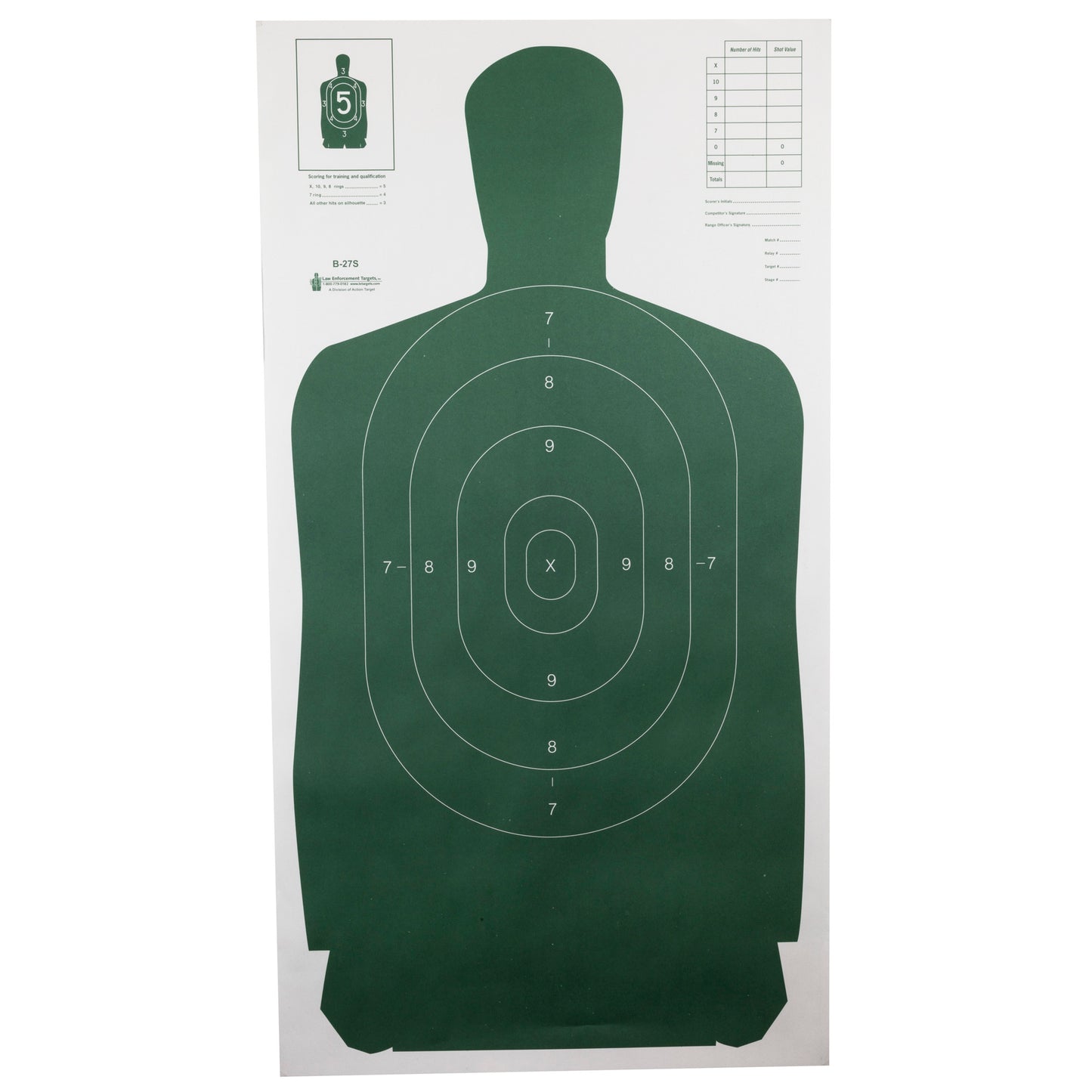 Action Target B-27S Standard Target Full Size Green Silhouette 24"x45" 100 Pack