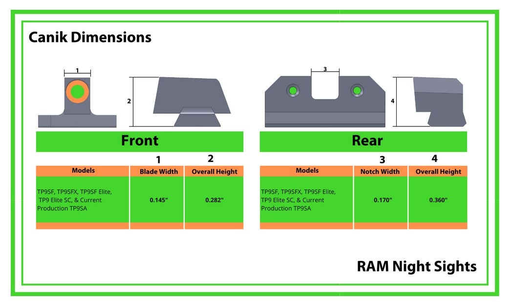 XS R3D Night Sights Green Dot Fits Canik TP9SF, TP9SFX, TP9SF Elite CK-R002P-6G