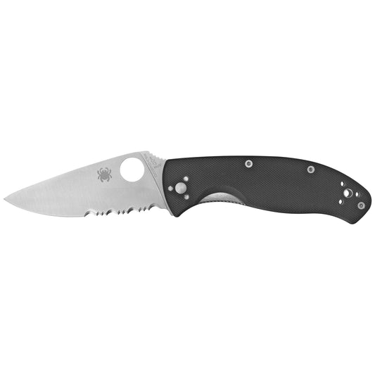Spyderco, Tenacious, Folding Knife, 8Cr13MoV/Satin, Combo, Circle Thumb Hole/Pocket Clip, 3.39" Black G10 Handle C122GPS