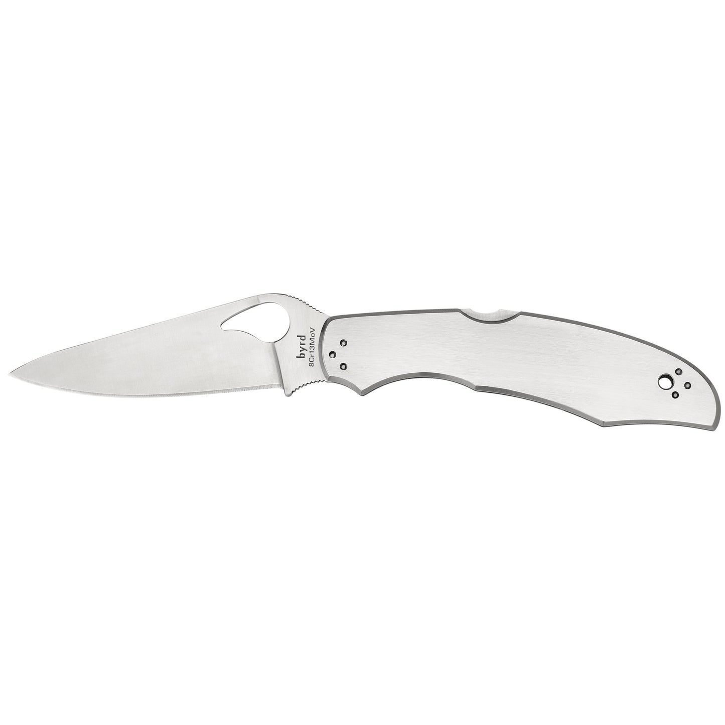 Spyderco Byrd Cara Cara2 3.875" Folding Knife Clip Point Plain Edge 8Cr13MoV/Satin Stainless Oval Thumb Hole/Pocket Clip BY03P2