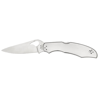 Spyderco Byrd Cara Cara2 3.875" Folding Knife Clip Point Plain Edge 8Cr13MoV/Satin Stainless Oval Thumb Hole/Pocket Clip BY03P2