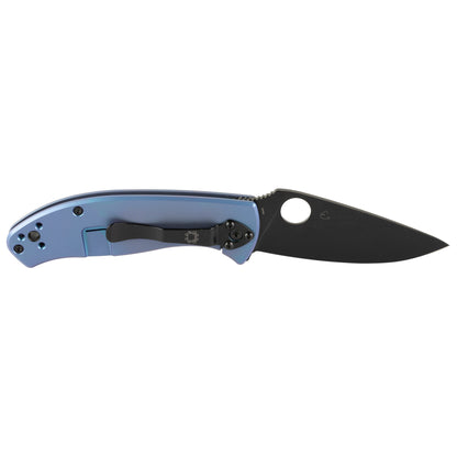 Spyderco, Tenacious, Folding Knife, 3.35" Drop Point Blade, 8Cr13MoV Blade Steel, 7.74" Overall Length, R.I.L. Lock, Black Oxide Finish, Black Blade, Blue Titanium Handle C122TIBLBKP
