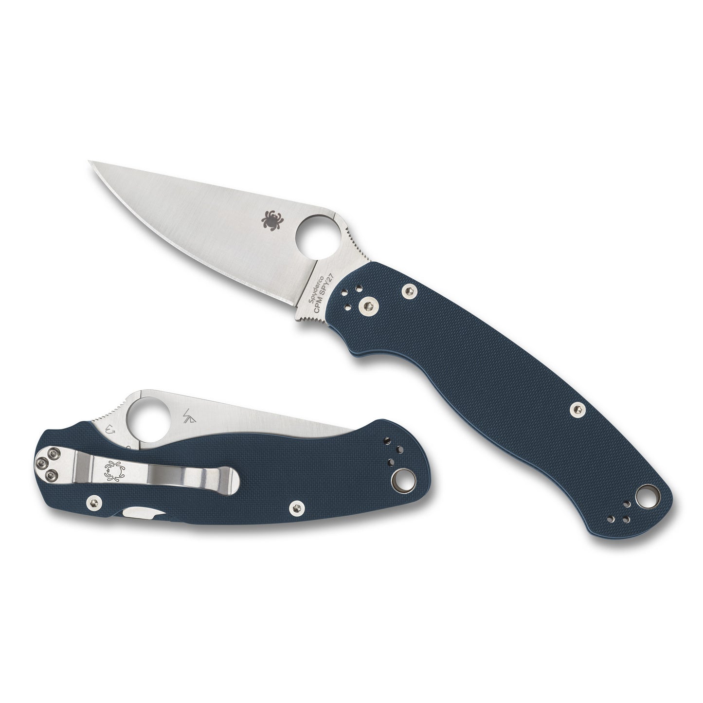 Spyderco, Para Military 2, Folding Knife, Plain Edge, Cobalt Blue G10 Handle, Satin Finish, Silver, 3.45" Blade, CPM SPY27 Steel C81GPCBL2