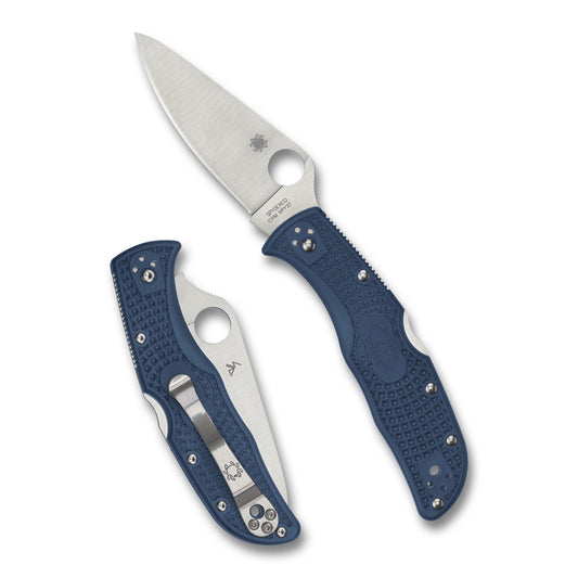 Spyderco, Endela Lightweight, Folding Knife, 3.41" Drop Point Blade, 8.1" Overall Length, CPM SPY27 Blade Steel, Plain Edge, Satin Finish, Silver, Cobalt Blue FRN Handle, Back Lock C243PCBL