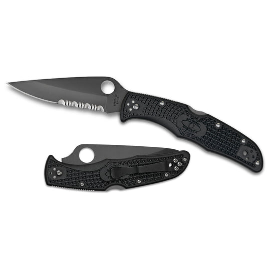 Spyderco, Endura 4, Lightweight, 3.375" Folding Knife, Clip Point, Combo Edge, VG10/Black, Black FRN, Circle Thumb Hole/Pocket Clip C10PSBBK
