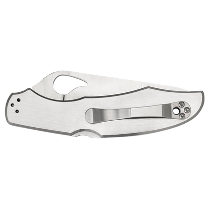 Spyderco Byrd Cara Cara 2 Folding Knife 3.875" Clip Point Combo Edge 8Cr13MoV/Satin Stainless Oval Thumb Hole/Pocket Clip BY03PS2