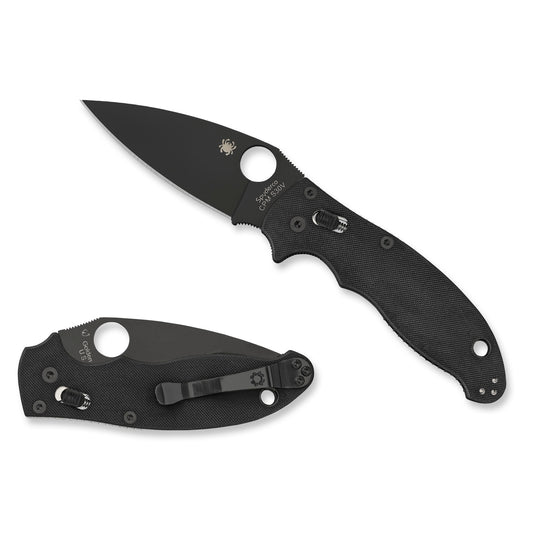 Spyderco Manix 2 Folding Knife 3.375" Blade Plain Edge, Black Blade, Black CPM-S30V Blade G-10 Handle, Black Finish C101GPBBK2