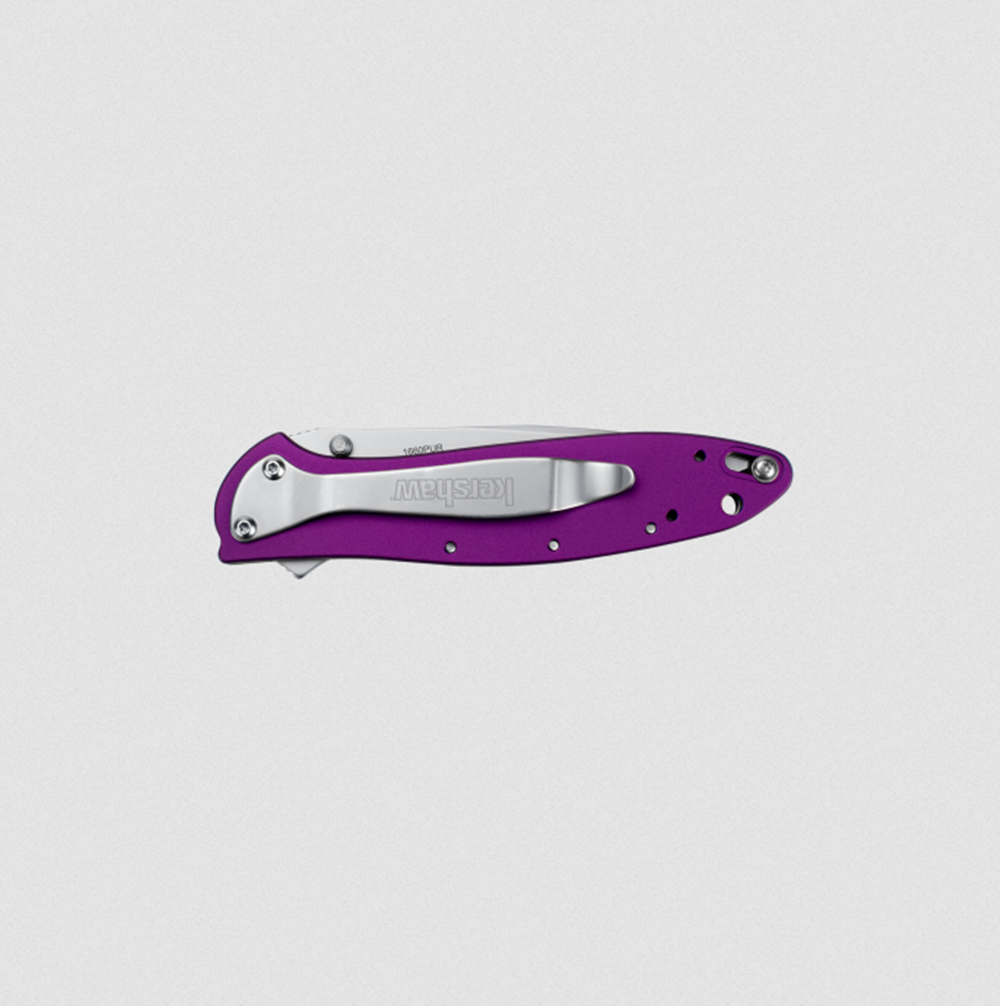 Kershaw Leek Assisted Knife 3" Bead Blast Plain Edge Purple Aluminum Handle