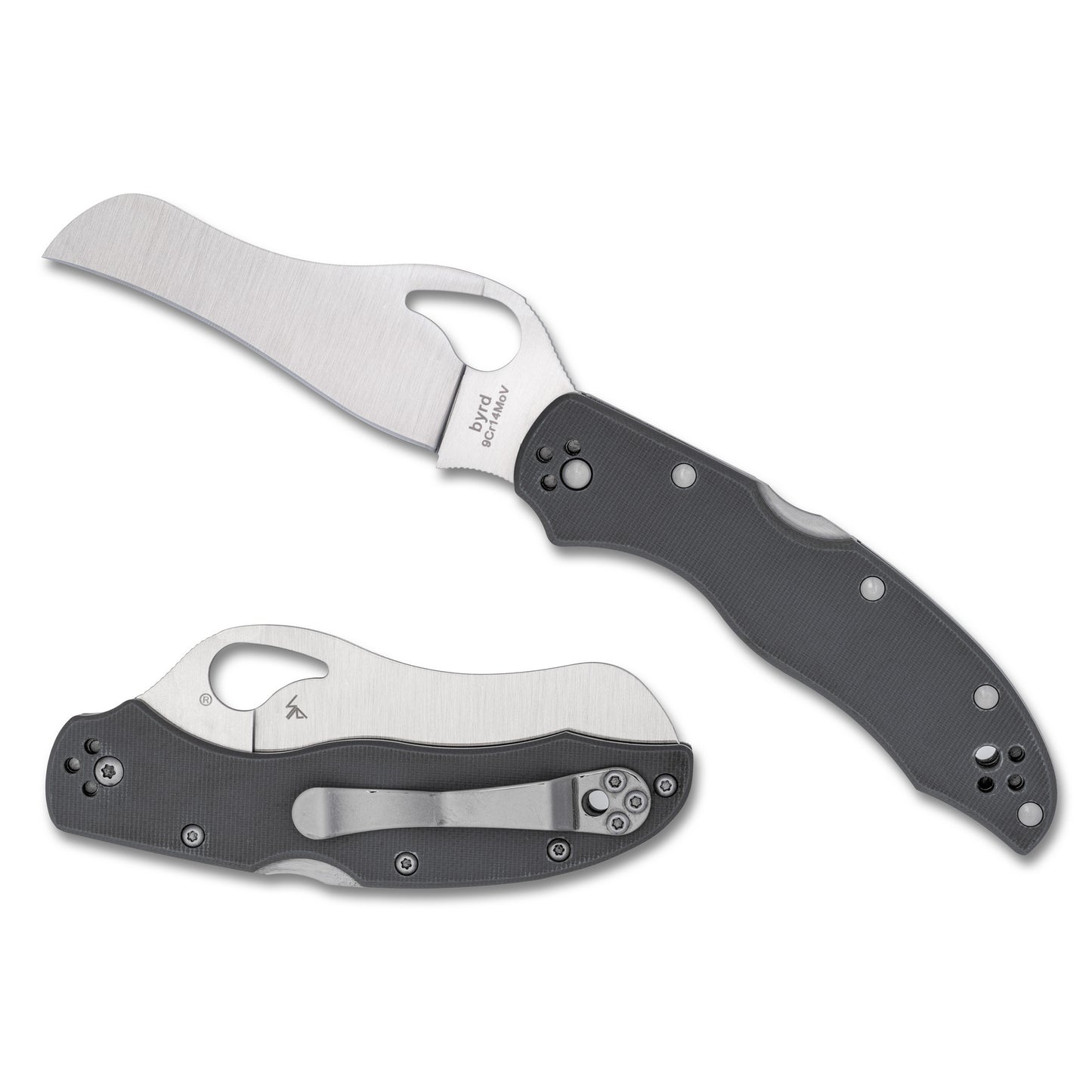 Spyderco, Gooney, Folding Knife, 3.46" Hawkbill/Reverse S Blade, 9Cr14MoV Blade Steel, 7.70" Overall Length, Back Lock, Satin Finish, Silver Blade, Gray G-10 Handle BY24GPGY