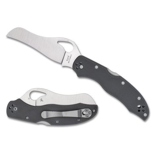 Spyderco, Gooney, Folding Knife, 3.46" Hawkbill/Reverse S Blade, 9Cr14MoV Blade Steel, 7.70" Overall Length, Back Lock, Satin Finish, Silver Blade, Gray G-10 Handle BY24GPGY