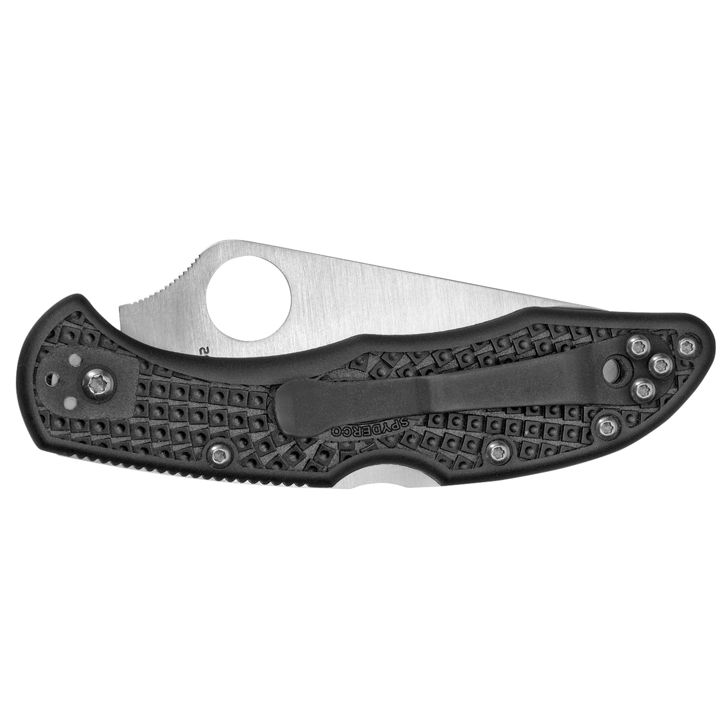 Spyderco Delica4 Lightweight 2.875" Folding Knife Spear Point Combo Edge VG10/Satin, Black FRN, Circle Thumb Hole/Pocket Clip C11PSBK