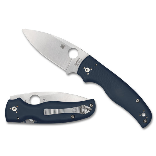 Spyderco, Shaman, Folding Knife, 3.58" Drop Point Blade, CPM SPY27 Blade Steel, 8.31" Overall Length, Compression Lock, Satin Finish, Silver, Cobalt Blue G-10 Handle  C229GPCBL