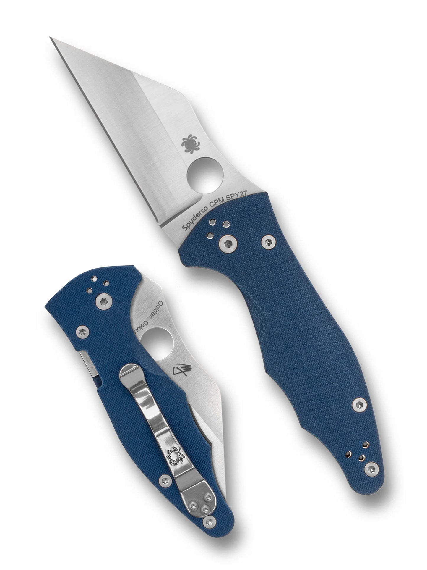 Spyderco, Yojimbo 2, Folding Knife, 3.2" Wharncliffe Blade, 7.69" Overall Length, CPM SPY 27 Blade Steel, Plain Edge, Satin Finish, Silver, Cobalt Blue G-10 Handle, Compression Lock C85GPCBL2