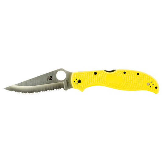 Spyderco, Stretch 2 Lightweight Salt, Folding Knife, SpyderEdge Serations, Yellow FRN Handle, Satin Finish, Silver, 3.95" Blade Length, H-2 Steel C258SYL