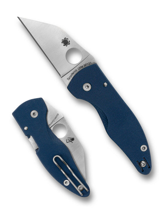 Spyderco, MicroJimbo, Folding Knife, 2.45" Wharncliffe Blade, 6.22" Overall Length, CPM SPY27 Blade Steel, Plain Edge, Satin Finish, Silver, Cobalt Blue G-10 Handle, Compression Lock C264GPCBL