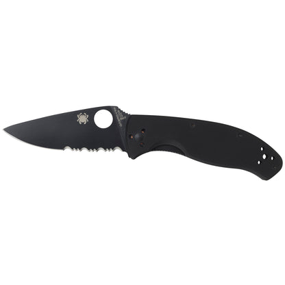 Spyderco Tenacious Folding Knife 3.39" Blade, Combo Edge VG10/Black Finish Black G10 Frame Circle Thumb Hole/Pocket Clip C122GBBKPS