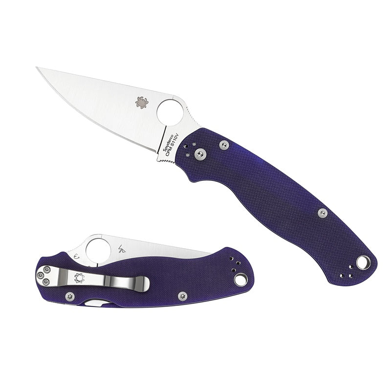Spyderco Para Military 2 Folding Knife CPM S110V Plain Circle Thumb Hole/Pocket Clip 3.42" Blade Dark Blue G10 handle C81GPDBL2
