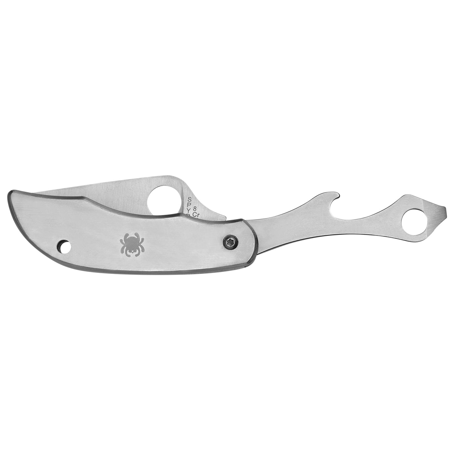 Spyderco, ClipiTool, 2" Folding Knife, 8Cr13MoV, Plain, Bottle Opener & Screwdriver, Circle Thumb Hole/Pocket Clip, Stainless C175P