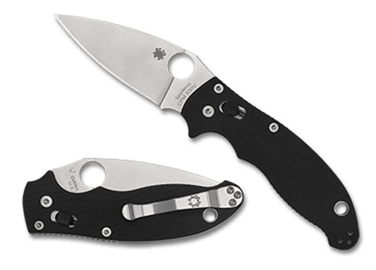 Spyderco, Manix 2, Folding Knife, 3.375" Blade, Clip Point, Plain Edge, CPM-S30V Finish, Black G10 Frame, Circle Thumb Hole/Pocket Clip C101GP2