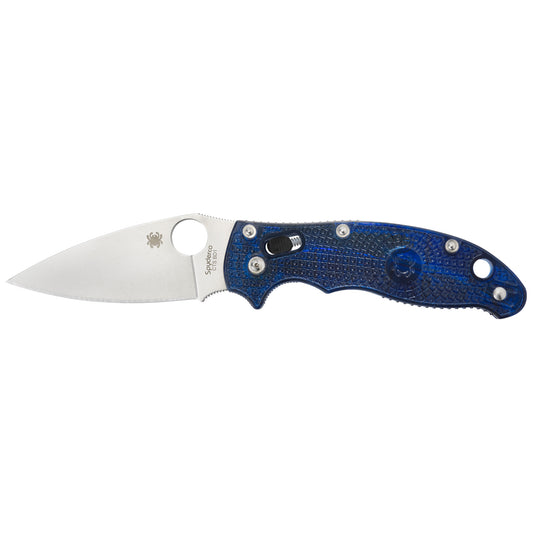 Spyderco Manix 2 Drop Point Folding Knife 3.37" Blade Plain Edge, CTS BD1N, Lightweight FRCP Blue Circle Thumb Hole/Pocket Clip C101PBL2