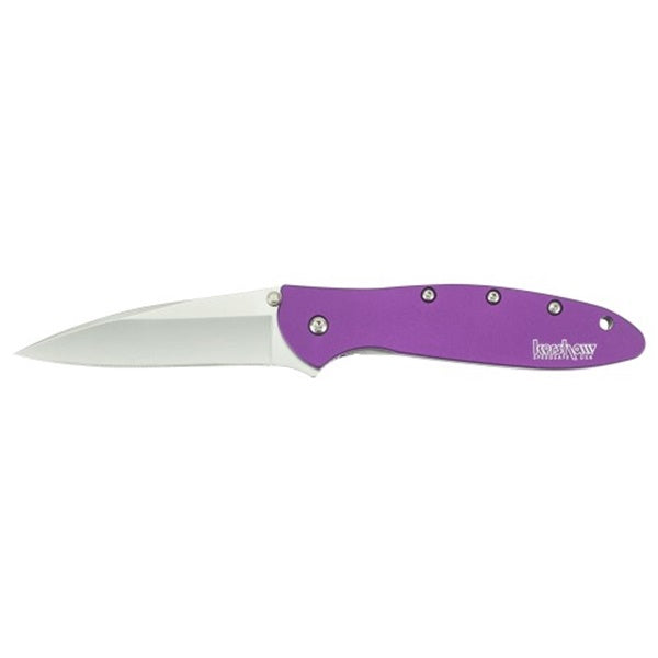 Kershaw Leek Assisted Knife 3" Bead Blast Plain Edge Purple Aluminum Handle
