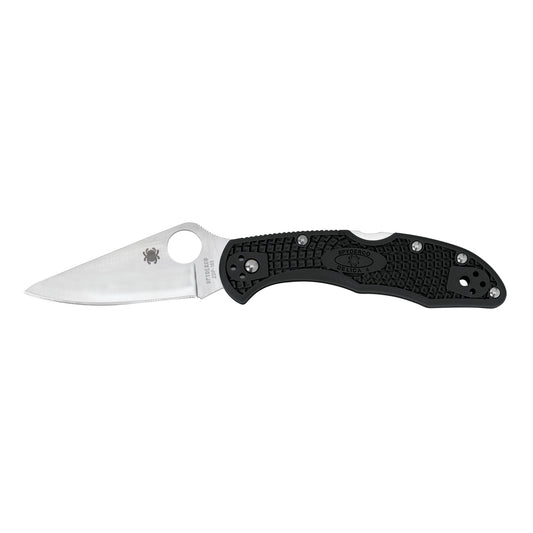 Spyderco Delica4 Lightweight Folding Knife 2.875" Blade Clip Point Plain Edge VG10/Satin Finish Kraton Handle Circle Thumb Hole/Pocket Clip C11FPBK