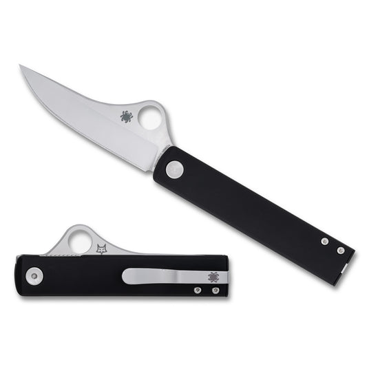Spyderco, Essenza, Folding Knife, 3.19" Straight Back Blade, 7.23" Overall Length, N690Co Blade Steel, Plain Edge, Satin Finish, Silver, Black Aluminum Handle, Liner Lock C272ALBKP
