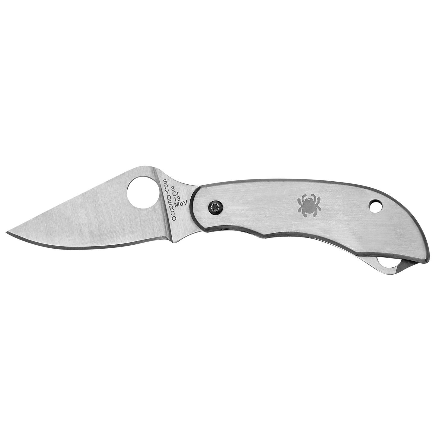 Spyderco, ClipiTool, 2" Folding Knife, 8Cr13MoV, Plain, Bottle Opener & Screwdriver, Circle Thumb Hole/Pocket Clip, Stainless C175P