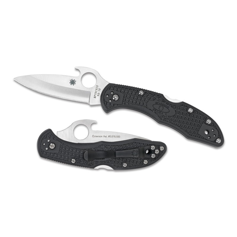 Spyderco Delica 4 Wave Folder Knife 2.906" Blade Plain Edge Black FRN Handle C11PGYW