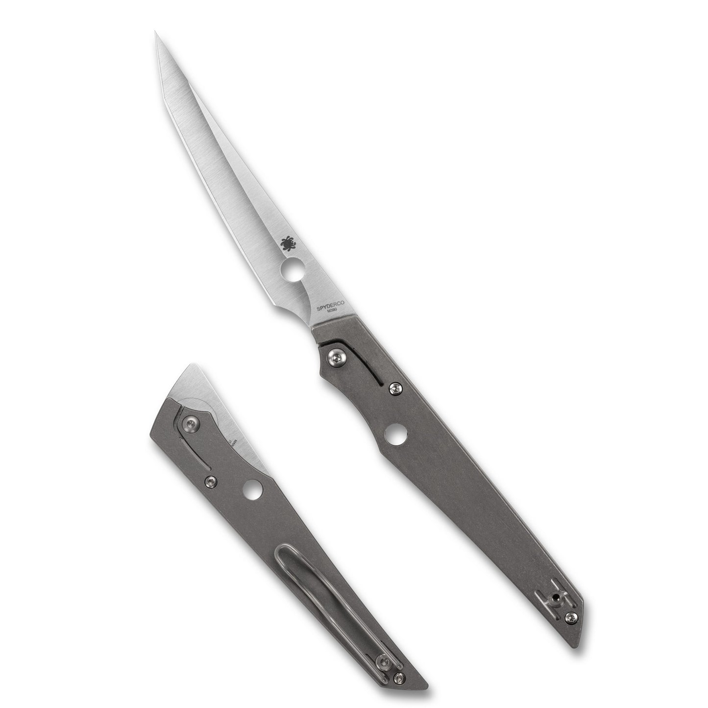 Spyderco, Cobol, Folding Knife, 3.63" Tanto Blade, 8.25" Overall Length, Bohler M390 Blade Steel, Plain Edge, Satin Finish, Silver, Gray Titanium Handle, Slipit Lock C273TIP