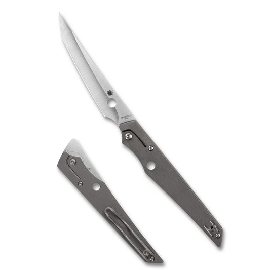 Spyderco, Cobol, Folding Knife, 3.63" Tanto Blade, 8.25" Overall Length, Bohler M390 Blade Steel, Plain Edge, Satin Finish, Silver, Gray Titanium Handle, Slipit Lock C273TIP