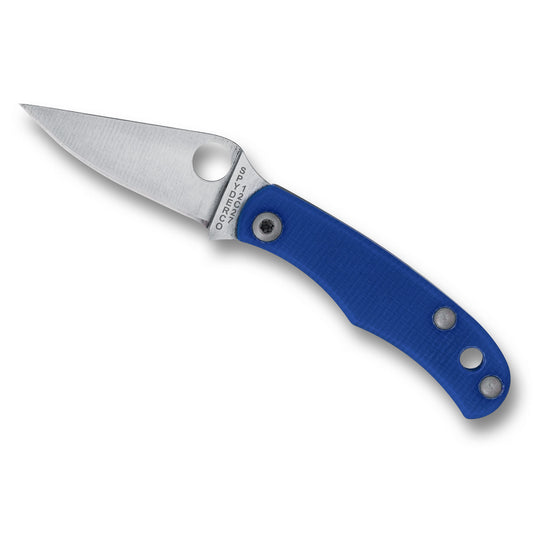 Spyderco, BUG, Folding Knife, 1.27" Drop Point Blade, 12C27 Blade Steel, 2.94" Overall Length, Slipjoint Lock, Satin Finish, Silver Blade, Blue G-10 Handle C133GBLP