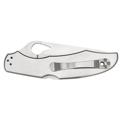 Spyderco Byrd Cara Cara2 3.875" Folding Knife Clip Point Plain Edge 8Cr13MoV/Satin Stainless Oval Thumb Hole/Pocket Clip BY03P2