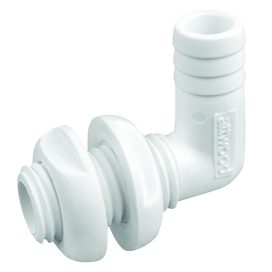 Attwood White Plastic 90 Degree Thru-Hull Connector - 3/4" Inner Diameter 3877-3